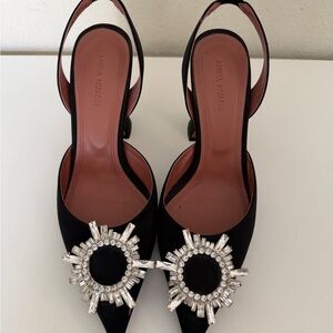Amina Muaddi Black Crystal Sunburst Slingback Pumps